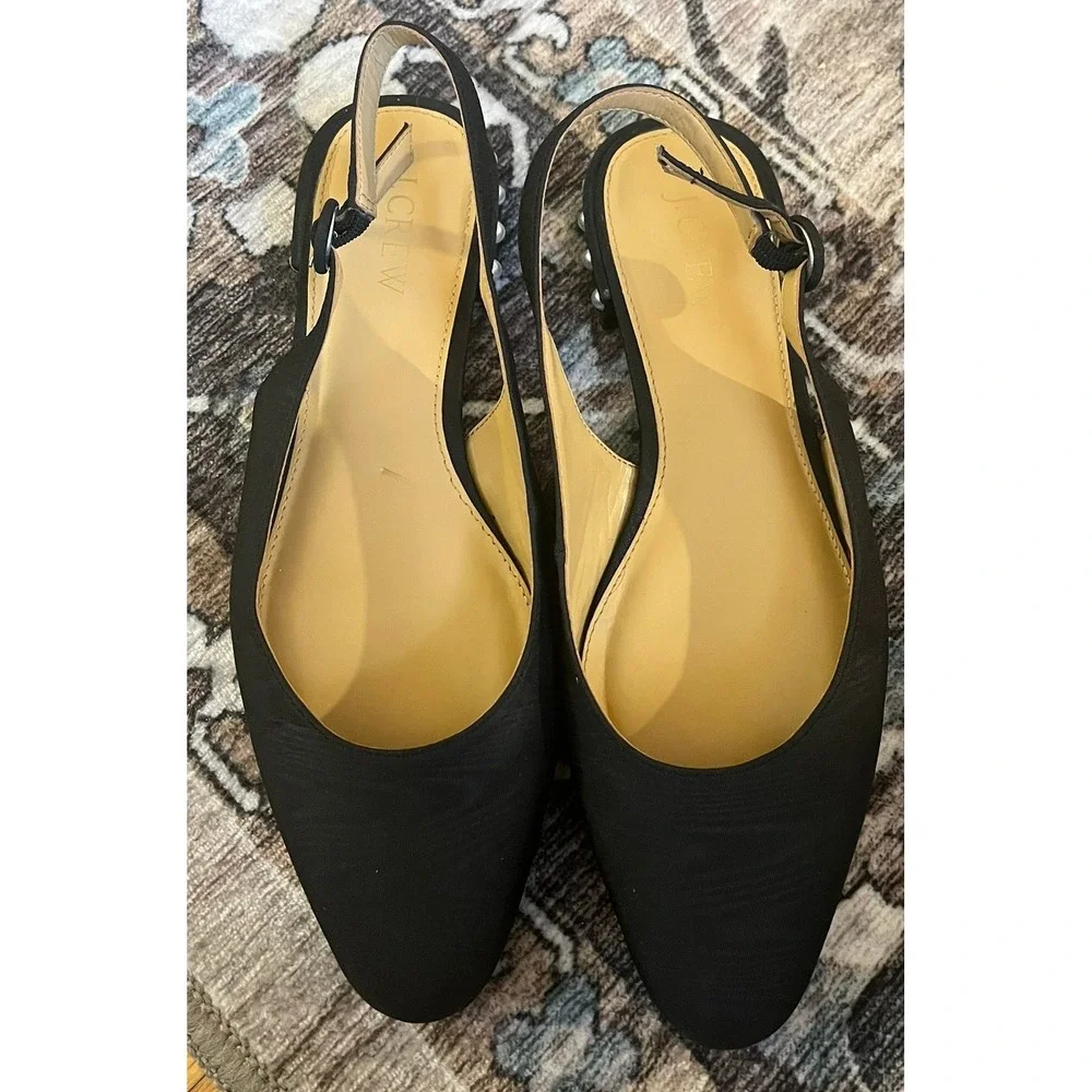 J.Crew Women's Black Embellished Pearl Heel Slingback‎ Flat Shoes Sz 8 BU506